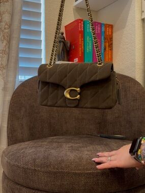Coach Quilted Suede tabby 26 Shoulder Bag in olive green with Gold Hardware